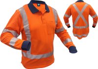 Caution Orange TTMC-W17 L/S 100% Cotton Mesh Polo -X-Back