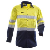 180 Gsm Cotton Shirt, Ls, Yellow/Navy, Tape Au Sty
