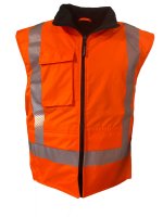 Hi Vis Vest PU Coated Fleece Lined Orange - Sewn-On Tape