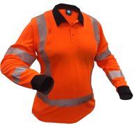 Caution Women'S Orange TTMC-W17 X-Back L/S Microvent Polo