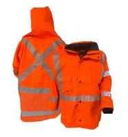 Hi Vis Rain Jacket W/Hood PU Coated Orange