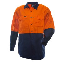 170 Gsm Cotton Shirt, Long Sleeve, Orange/Blue, D